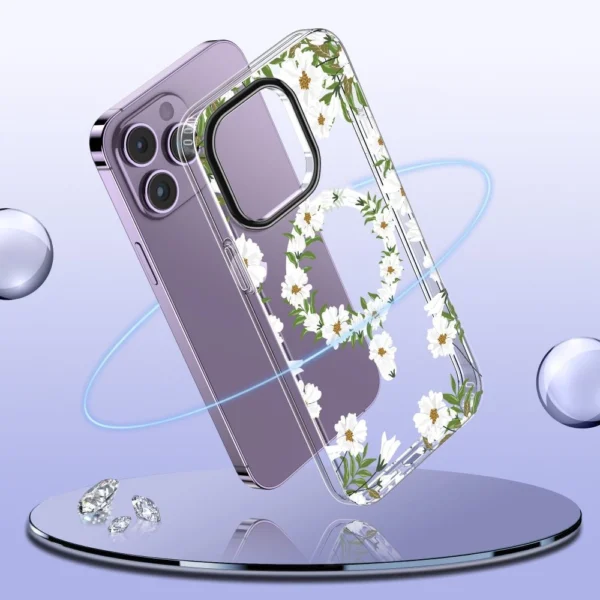 Tech-Protect MagMood MagSafe case for iPhone 15 - daisies with leaves