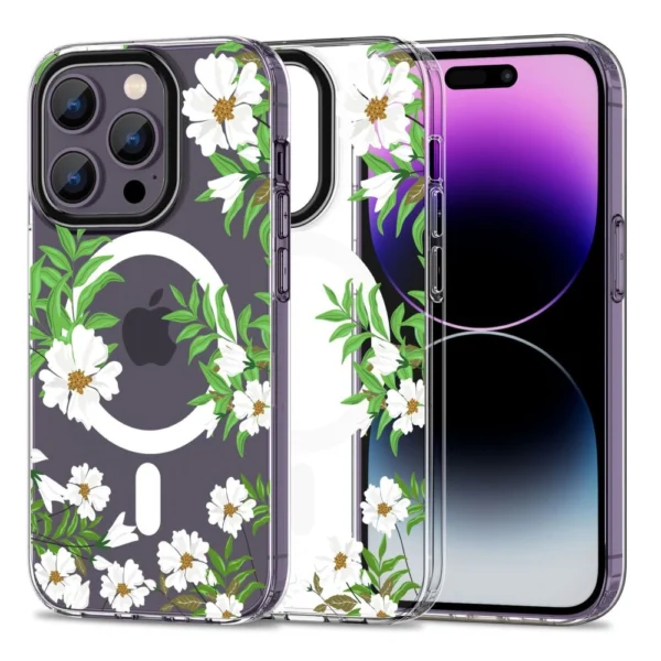 Tech-Protect MagMood MagSafe case for iPhone 14 Pro Max - daisies with leaves