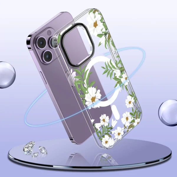 Tech-Protect MagMood MagSafe case for iPhone 14 Pro Max - daisies with leaves