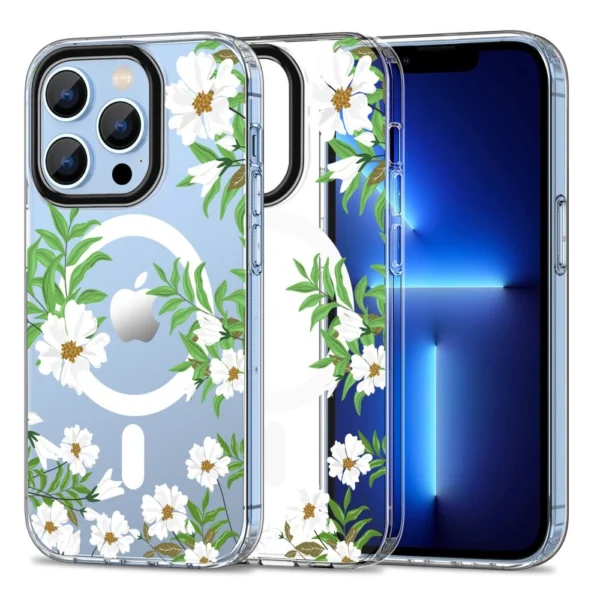 Tech-Protect MagMood MagSafe case for iPhone 13 Pro Max - daisies with leaves