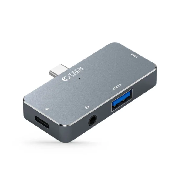 HUB Tech-Protect V6 4in1 USB-C - USB-A 3.0 / USB-C PD100W / HDMI / mini jack 3.5mm - gray