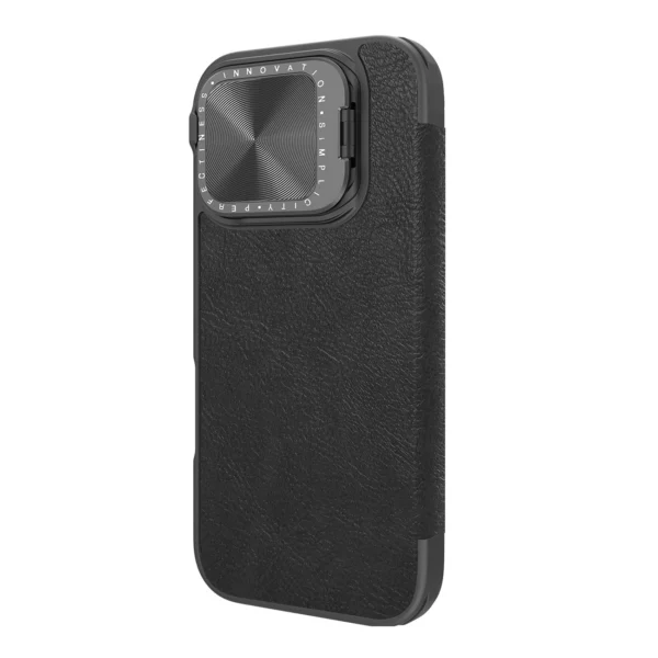 Nillkin Qin Prop Leather Case with Camera Cover and Stand for iPhone 16 Pro Max - Black