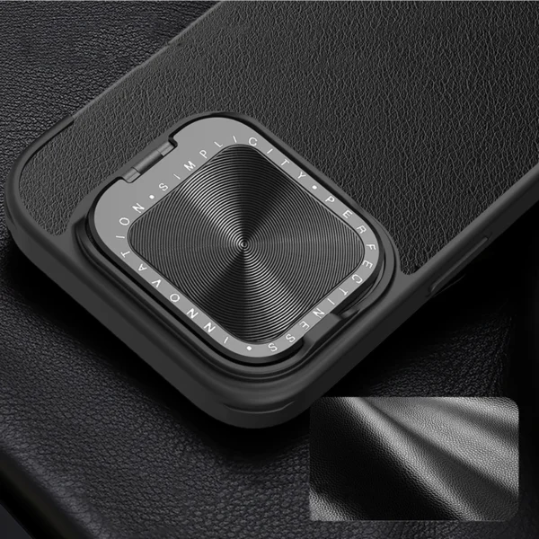 Nillkin Qin Prop Leather Case with Camera Cover and Stand for iPhone 16 Pro Max - Black