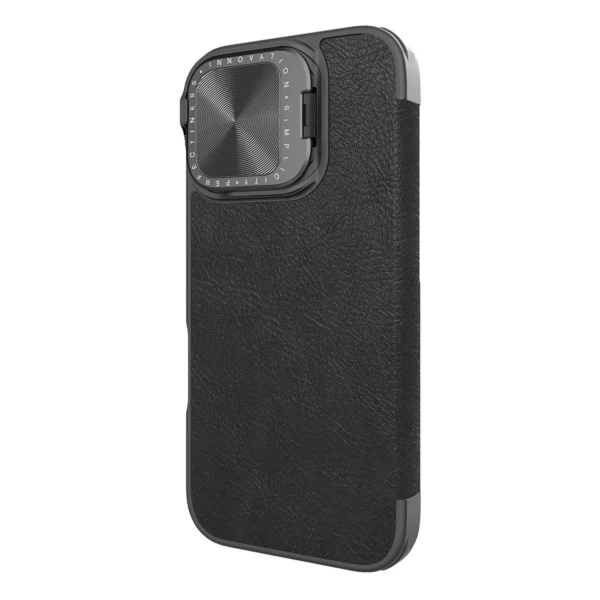 Nillkin Qin Prop Leather Case with Camera Cover and Stand for iPhone 16 - Black