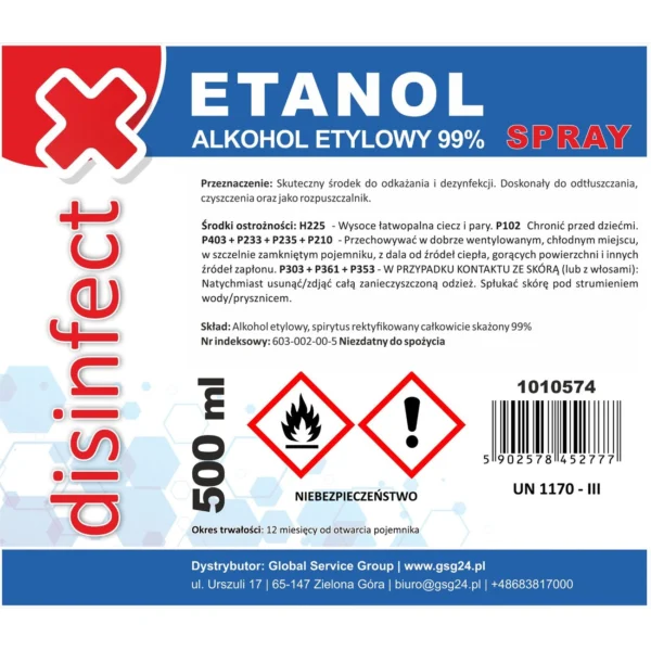 ETHANOL - Ethyl alcohol denatured DISINFECT 99% spray 500ml