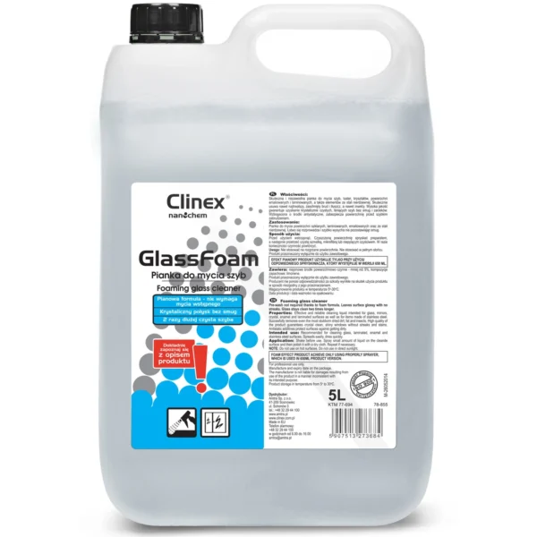 Professional foam for cleaning windows, mirrors and glass without streaks and smudges CLINEX Glass Foam 5L