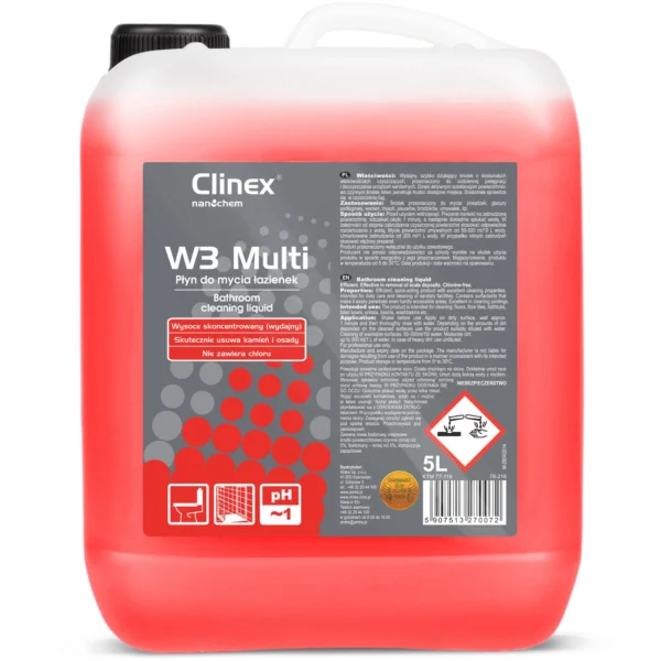 Excellent liquid for cleaning bathrooms, sanitary equipment, joints CLINEX W3 Multi 5L