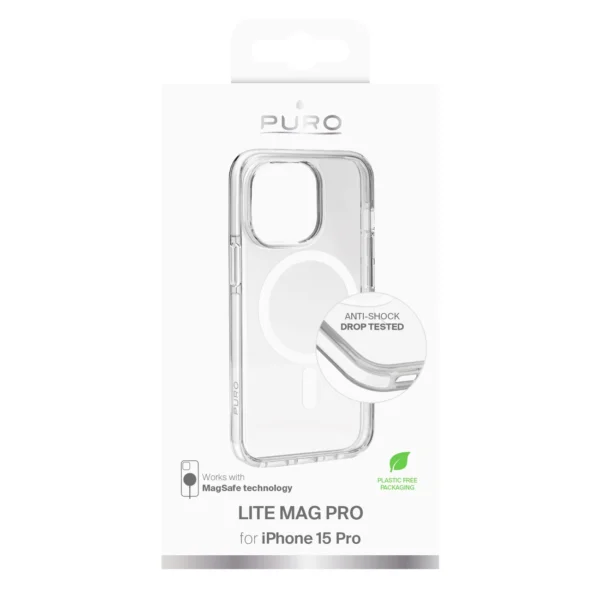 Puro Cover in PC+TPU+TPE with integrated magnets "LITE MAG PRO" for iPhone 15 Pro, white color