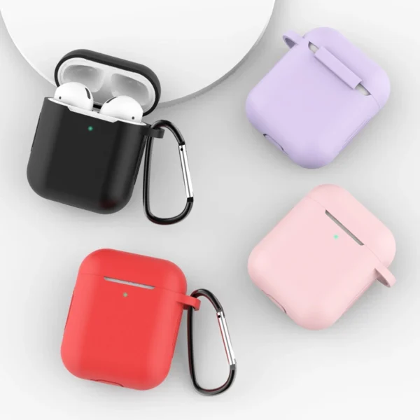 Case for AirPods 2 / AirPods 1 silicone soft case for headphones + keychain carabiner pendant blue (case D)