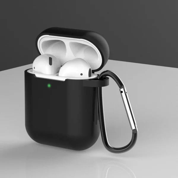 Case for AirPods 2 / AirPods 1 silicone soft cover for headphones + keychain carabiner pendant black (case D)