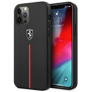 Ferrari iPhone 12 Pro Max black/black hardcase Off Track Leather Nylon Stripe