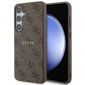 Guess 4G Collection Leather Metal Logo MagSafe case for Samsung Galaxy S24+ – brown