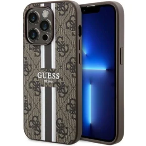 Guess 4G Printed Stripes MagSafe case for iPhone 15 Pro – brown