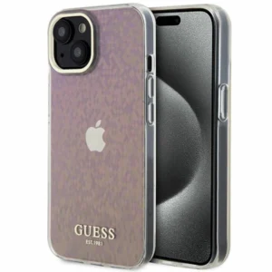 Guess iPhone 15 6.1" pink/pink hardcase IML Faceted Mirror Disco Iridescent