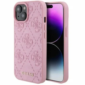 Guess iPhone 15 6.1" pink/pink hardcase Leather 4G Stamped