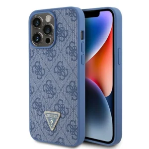 Guess iPhone 15 Pro Max 6.7" blue/blue hardcase Leather 4G Triangle Strass