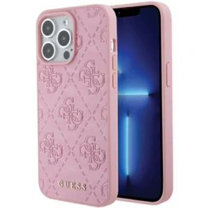 Guess iPhone 15 Pro Max 6.7" pink/pink hardcase Leather 4G Stamped