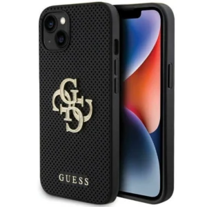 Guess Leather Perforated 4G Glitter Logo case for iPhone 15 – black