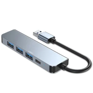 HUB Tech-Protect V0 5in1 USB-A – USB-A 3.0 / 3x USB-A 2.0 / USB-C – gray