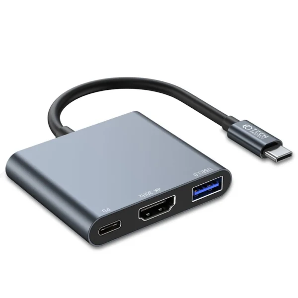 HUB Tech-Protect V1 3in1 USB-C – USB-A 3.0 / USB-C PD 100W / HDMI 4K 30Hz – gray