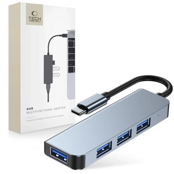 HUB Tech-Protect V1 4in1 USB-C – 3x USB-A 2.0 / USB-A 3.0 – gray