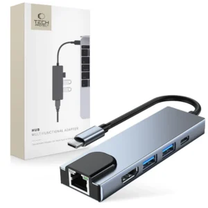 HUB Tech-Protect V3 5in1 USB-C – USB-A 3.0 / USB-A 2.0 / USB-C / HDMI / RJ45 – gray