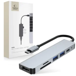 HUB Tech-Protect V4 6in1 USB-C – USB-A 3.0 / USB-A 2.0 / USB-C / HDMI / micro SD / TF / SD card reader – gray