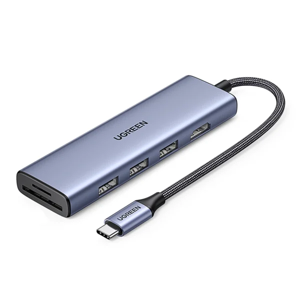 HUB Ugreen CM511 20956A 6in1 USB-C – HDMI / 3x USB-A 3.0 / SD/TF card reader – gray