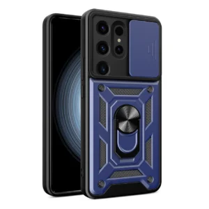 Hybrid Armor Camshield case for Samsung Galaxy S24 Ultra armored with camera cover – blue