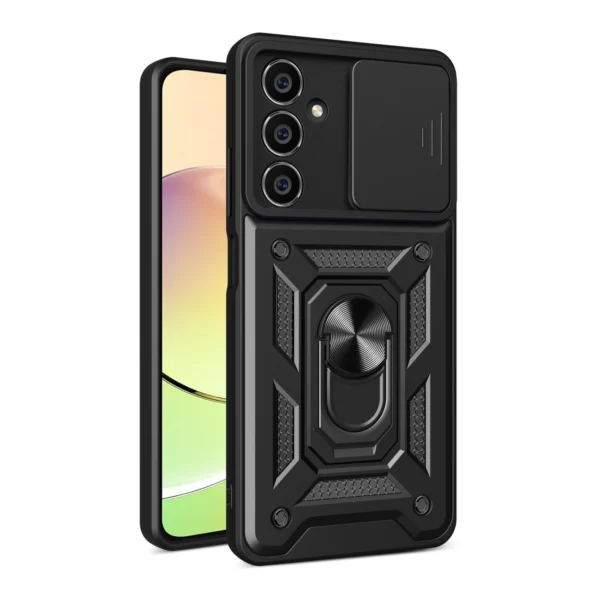 Hybrid Armor Camshield case for Samsung S23 FE with camera cover – black