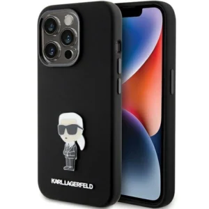 Karl Lagerfeld Silicone Ikonik Metal Pin case for iPhone 15 Pro Max – black