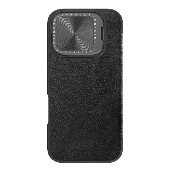 Nillkin Qin Prop Leather Case with Camera Cover and Stand for iPhone 16 Pro Max – Black