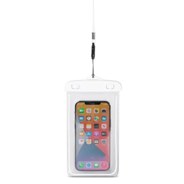 PVC waterproof phone case with lanyard – white