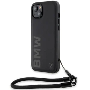 Signature Leather Wordmark Cord Case for iPhone 15/14/13 – Black