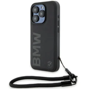 Signature Leather Wordmark Cord case for iPhone 15 Pro – black