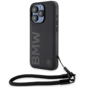 Signature Leather Wordmark Cord case for iPhone 15 Pro Max – black