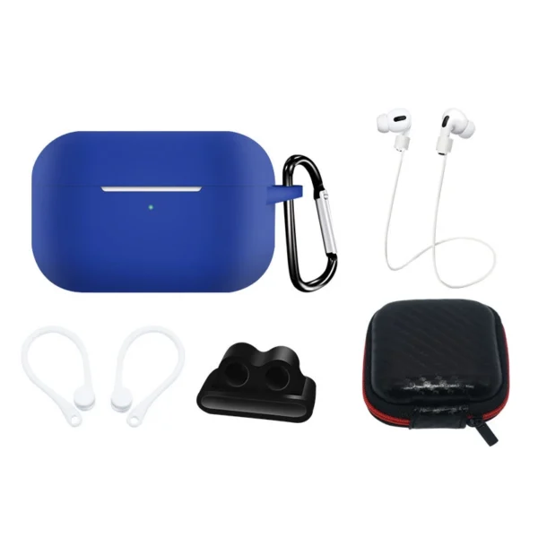 Silicone Case Set for AirPods Pro 2 / AirPods Pro 1 + Case / Ear Hook / Neck Strap / Watch Strap Holder / Carabiner – blue