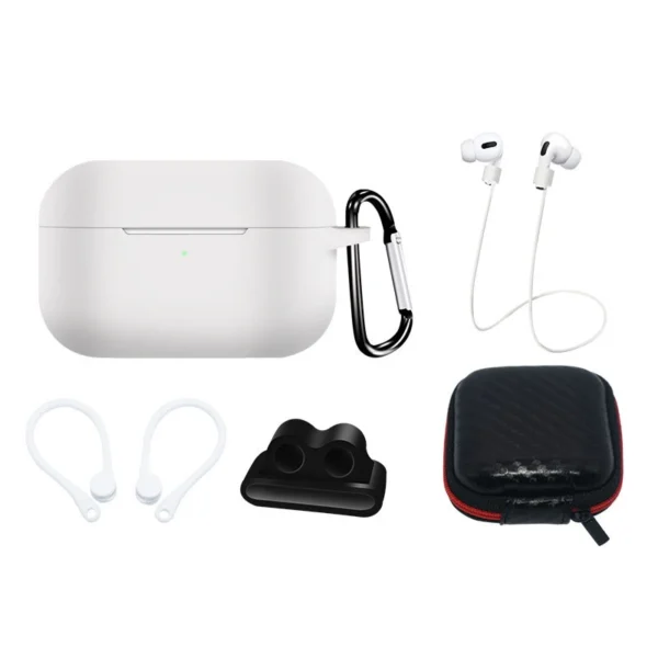 Silicone Case Set for AirPods Pro 2 / AirPods Pro 1 + Case / Ear Hook / Neck Strap / Watch Strap Holder / Carabiner – White