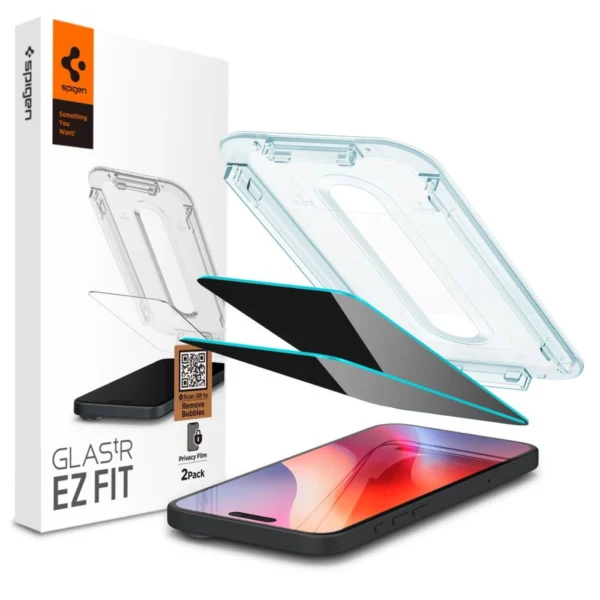 Spigen Glas.tR EZ Fit Privacy Tempered Glass for iPhone 16 Pro – 2 pcs.