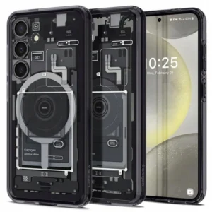 Spigen Ultra Hybrid OneTap Ring Case with MagSafe for Samsung Galaxy S24 – Transparent (Zero One Pattern)