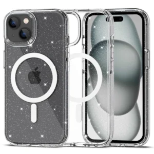 Tech-Protect FlexAir Hybrid MagSafe case for iPhone 15 – transparent and glitter