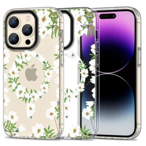 Tech-Protect MagMood MagSafe case for iPhone 15 Pro – white daisies