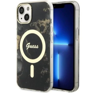 Guess iPhone 14 6.1" black/black hardcase Golden Marble MagSafe