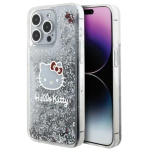 Hello Kitty Liquid Glitter Charms Kitty Head case for iPhone 15 Pro Max – silver