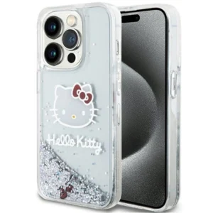 Hello Kitty Liquid Glitter Charms Kitty Head case for iPhone 15 Pro – silver