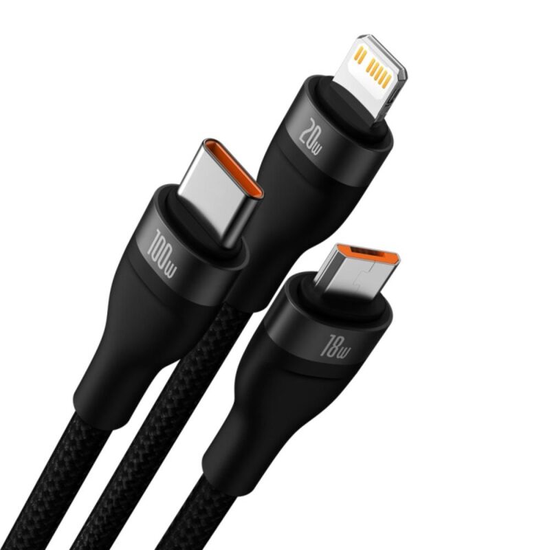 Baseus cable 3in1 Flash II USB + USB-C - Lightning + USB-C + microUSB 1,5 m 3,5A black 100W - Bild 3