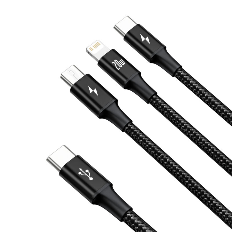 Baseus cable 3in1 Rapid PD USB-C - micro USB + Lightning + USB-C 1,5m black 20W