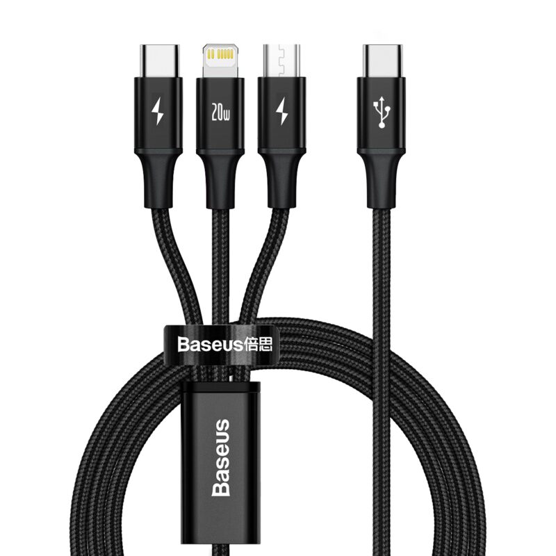 Baseus cable 3in1 Rapid PD USB-C - micro USB + Lightning + USB-C 1,5m black 20W - Bild 3