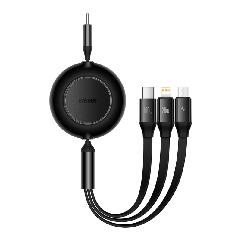 Baseus cable Bright Mirror 2 3w1 USB - micro USB + Lightning + USB-C 1,1m 100W black retractable