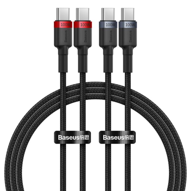 Baseus Cafule Charging Cable USB-C to USB-C 100W 1m 2pcs Red Black+Grey Black